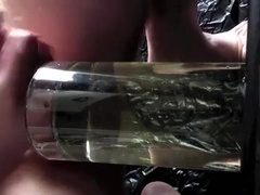 redhead glass piss, glass piss and cum