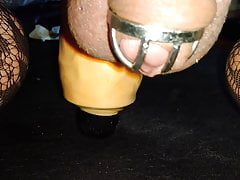 Caged and leaking riding a big toy