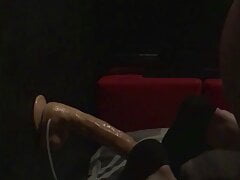 Teen twink sucking and riding his dildo against the wall