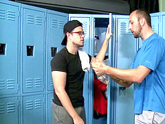 Mature gays having fun in the locker apartment