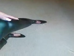 CD walking in pleather pants pov