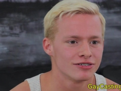 Gaycastings platinum-blonde teenager Slobbers On man sausage