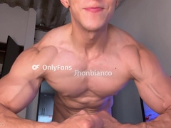 flexing bare at home cums with my enormous biceps
