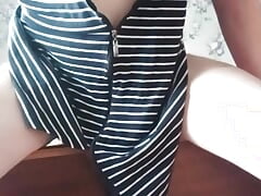 My GF's clothes, dildo and my cum