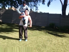 Giant man lift and carry smaller dudes