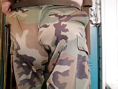 Army camouflage trousers fitting on