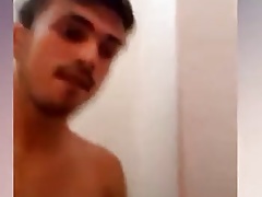 Exhibitionist guy in shower gym