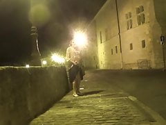 tranny transvestite  sounding  dildoing in town in lingerie