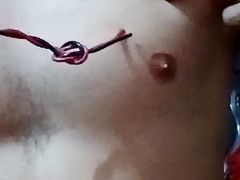 Enjoyed massaging stepmom's boyfriend's breasts with electric current