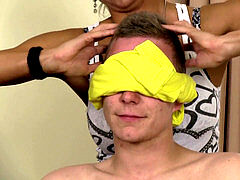 intense faggot grizzly bangs snared boy on the table