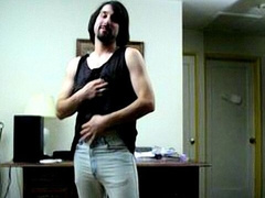 Chubby dude with floppy hair exposing his body here