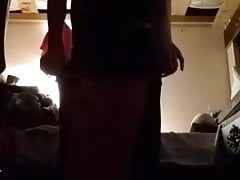 Crossdressing in my pantyhose and red tight dress