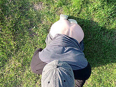 Spunky young guy switches from dildo to my big cock in public: hot raw climax POV