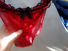 Cousin hanging her washed underwear