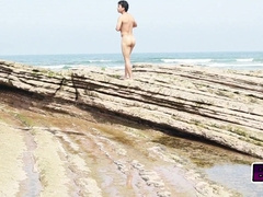 Lube rain on naturist beach