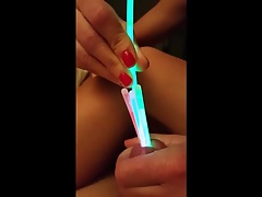 My sounding my cock with multiple glowsticks!