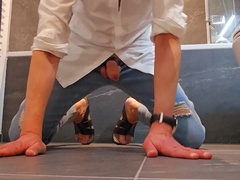 Masturbate off denim and sandals