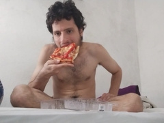 Guy makes a mukbang with a bacon pizza amsr fun self elation