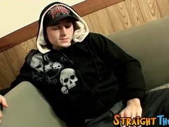 Skinny straight amateur Slip jacks his cock off solo