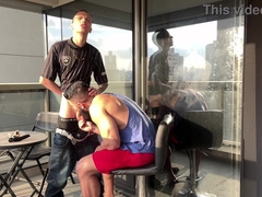 THE THIN BARBER LICKED THE PUMPED CLIENT