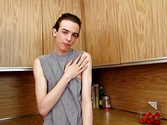 Twink Avery strokes in the kitchen