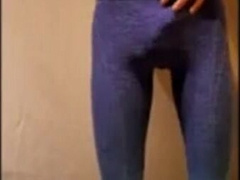 Sissy Crossdresser Strips and Shows Off Bulge in Leggings