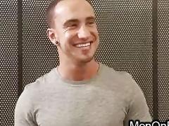 Muscled gay slut in latex is teased and dominated