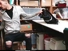 Daddy mall cop teaches a straight Latin guy a lesson about stealing