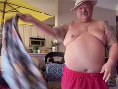 Huge hairy polar bear man has wild moments with his big balls and hands-free cum shots