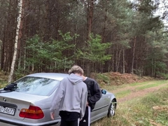 Youngster gives a fellatio step stepbro 24cm good-sized manstick outdoor by camper