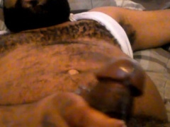 Hairy Black Man Jerks Off, Showing Off His Chest and Belly