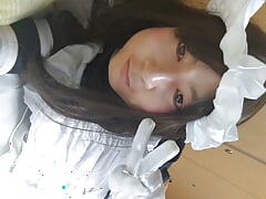 A man&#039;s step daughter maid takes off her maid clothes and masturbates in full-body tights