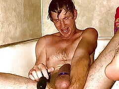 Maximum pumped ass jacking off rubbing cum on ass lips