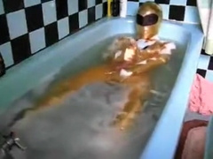 Sexual Wetlook Bathroom 6: Shiny Yellow Vigour Ranger Zentai