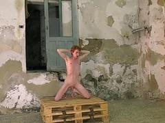 Ginger slave is intricately bound for cruel teasing