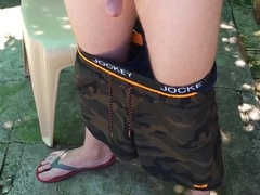 Homie recording me outside handsfree jizz shot