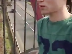 Twink jerks off in public