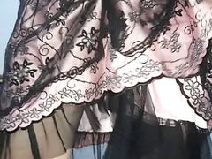 Crossdresser Wearing Cute Silky And Lace Dress