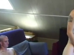 Gay jerking off, threeway, tattoo