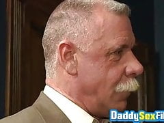 Naughty old daddies threesome pounding young twink hardcore