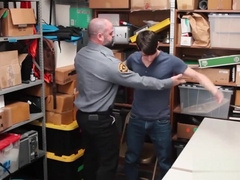 Sexy young thief sprays warm cum while being bareback fucked