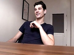 Dark-haired dude happily takes a facial after anal