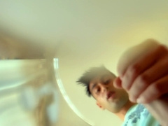 Teenager with ample meatpipe and juggling nut sack ejaculates in a bowl and gulps own jizz