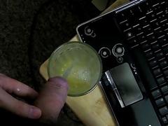 Flexible jock pees in a glass and sucks himself off