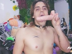 Deep throat action with my first dildo until I drool all over it