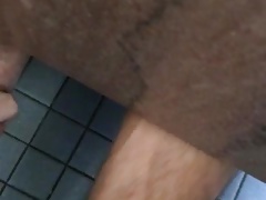 Jerking huge dick understall