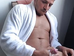 Latin man getting milk out of his beautiful cock