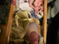 Using my moms undies to jack off and spunk on her boulder-holder
