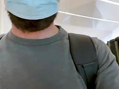 risky public blowjob in Amsterdam Schiphol Airport toilets