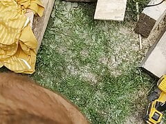 Horny construction bear masturbates on job site. Hot creamy cum